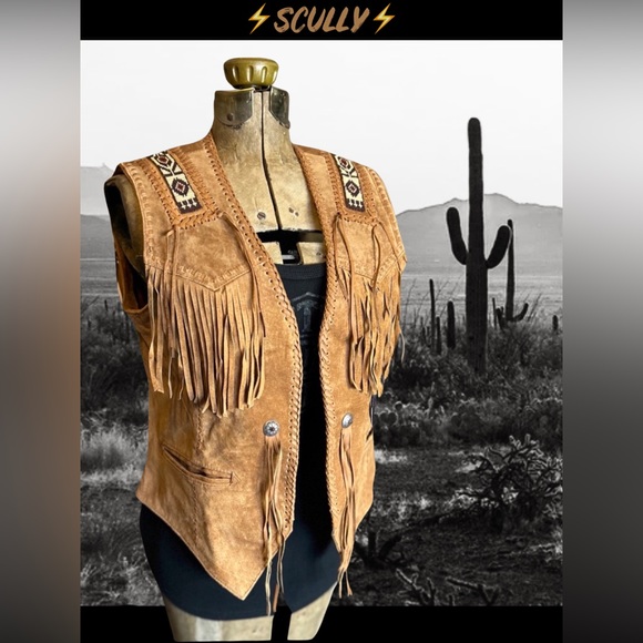 ⚡️SCULLY⚡️ Western Suede Beaded Fringe Vest - Picture 1 of 12